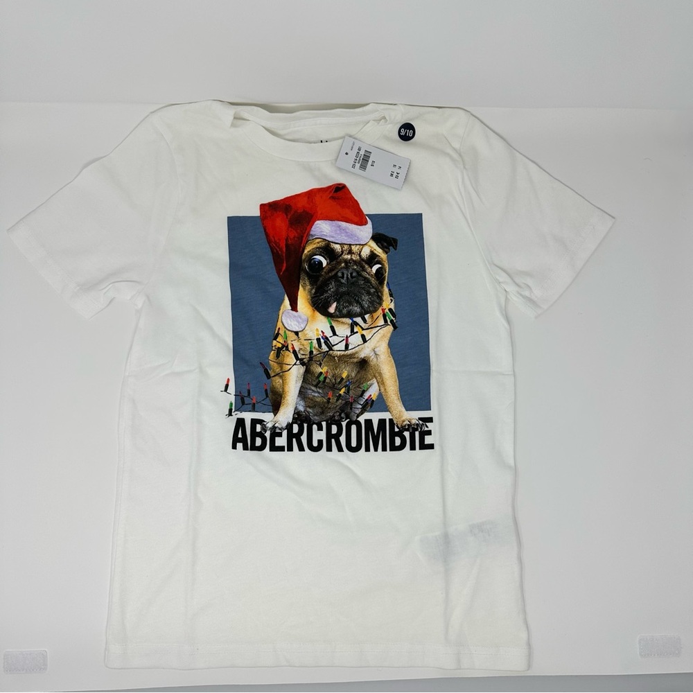 NWT Abercrombie Kids Pug Dog with Christmas Lights Short Sleeve T-Shirt, 9/10